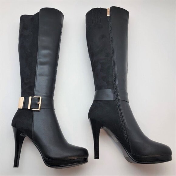 Summer Rio Shoes - Tall high heel black boots  with side zipper and deco buckle